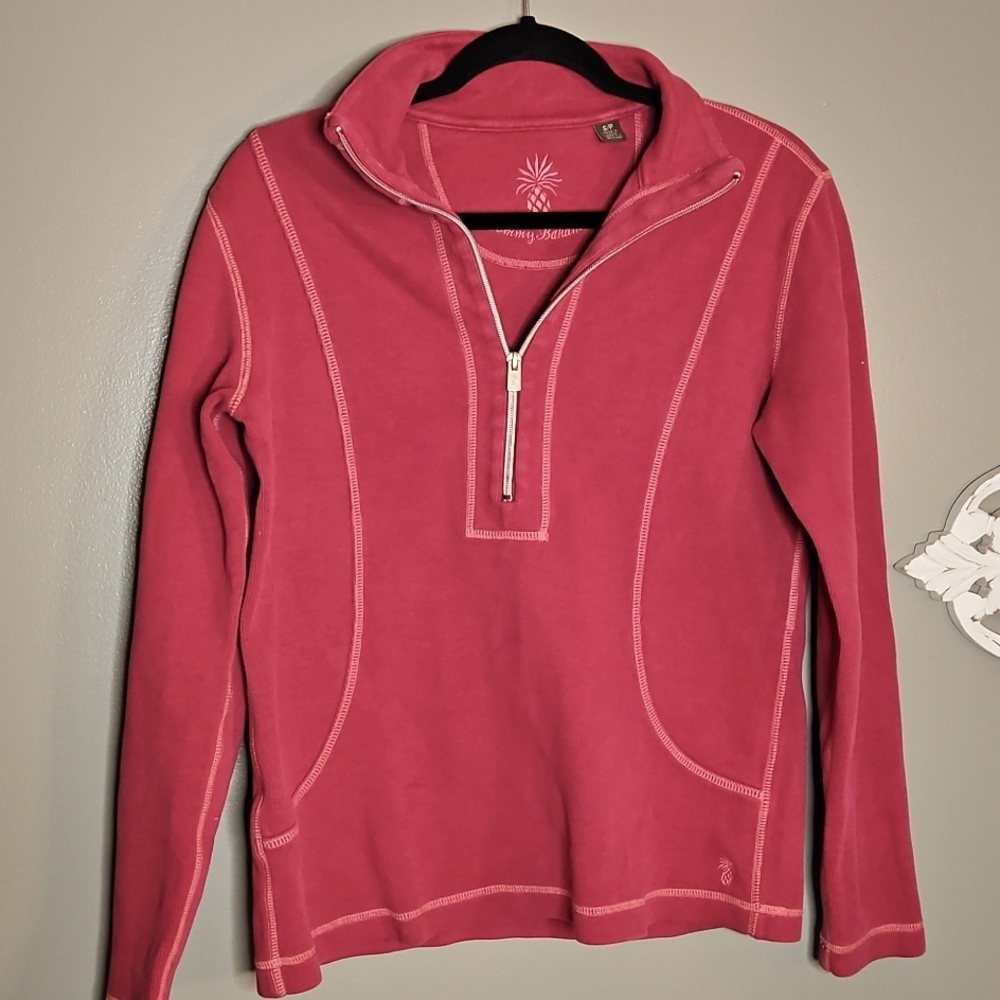 Tommy Bahama Aruba Half  Zip Pullover Sweatshirt coral pink cotton stretch